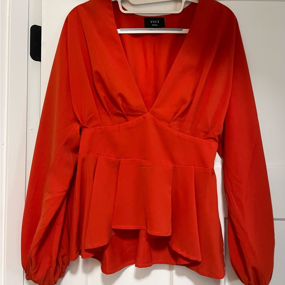 Vici Women's Vibrant Orange Peplum Blouse
